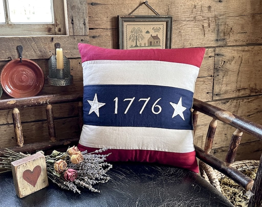 Americana Primitive 1776 Flag Pillow 16" x 16"