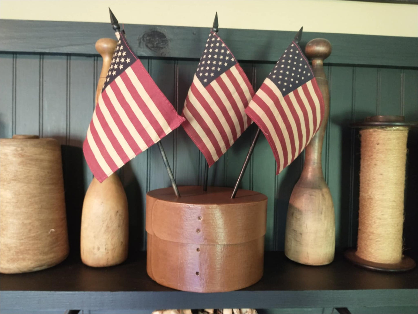 Primitive Shaker Style Pantry Box with 3 Flags