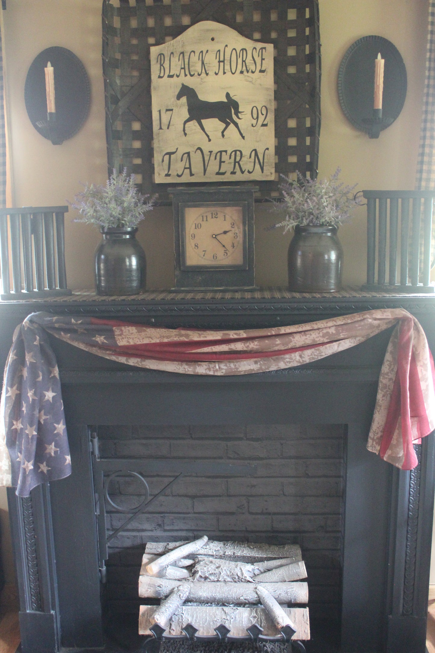 Primitive Colonial Tea Stained American Flag Scarf 40"x72"