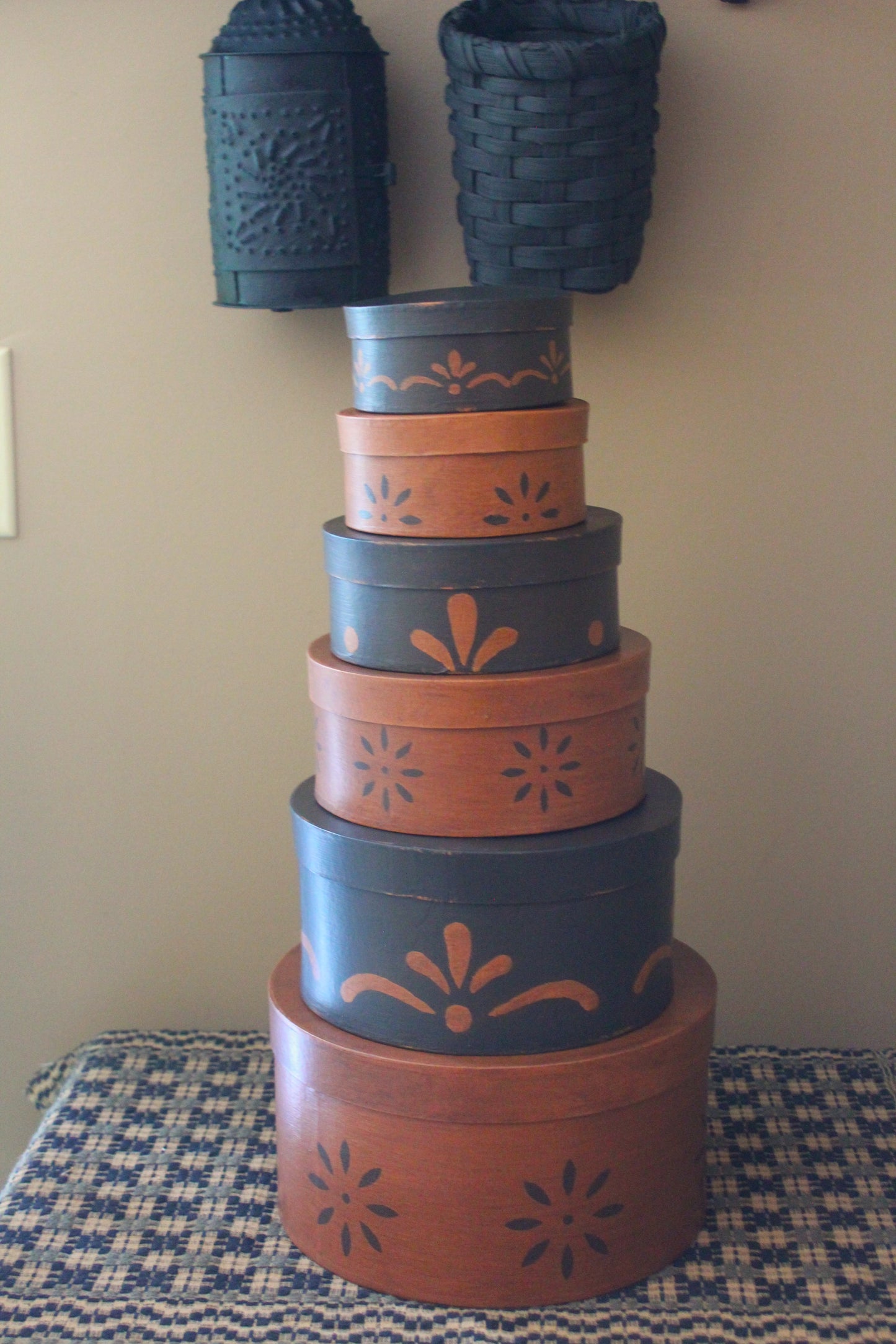 Primitive Painted Pantry Stacking Boxes Set/6