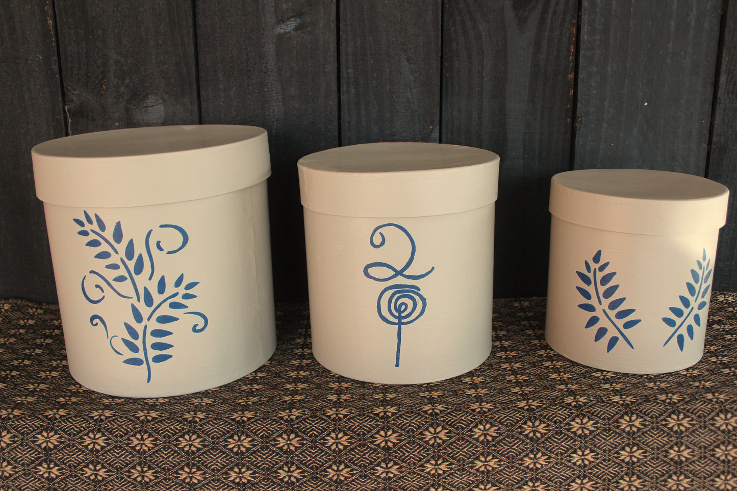 Primitive Faux Salt Glazed Crock Stacking Boxes Set/3 Large