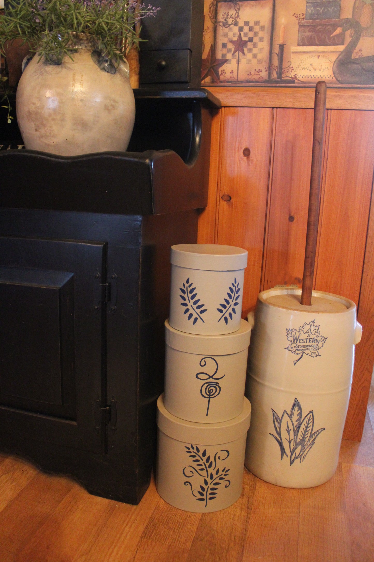 Primitive Faux Salt Glazed Crock Stacking Boxes Set/3 Large