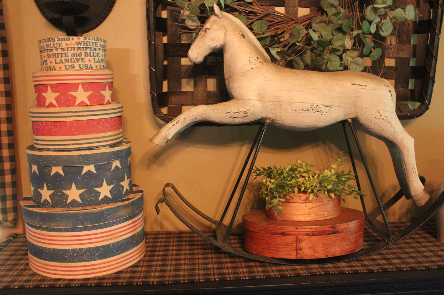 Primitive Americana Fabric Covered Pantry Stacking Boxes Set of 5