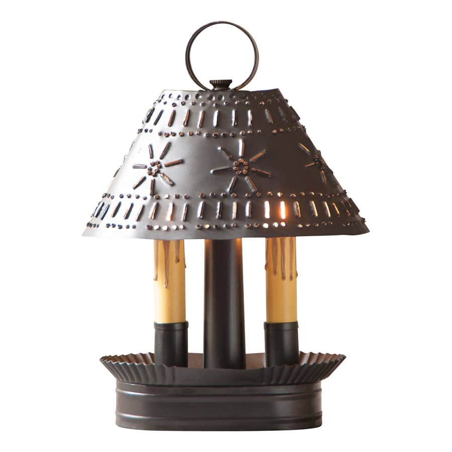 Primitive Punched Tin Accent Lamp Smokey Black