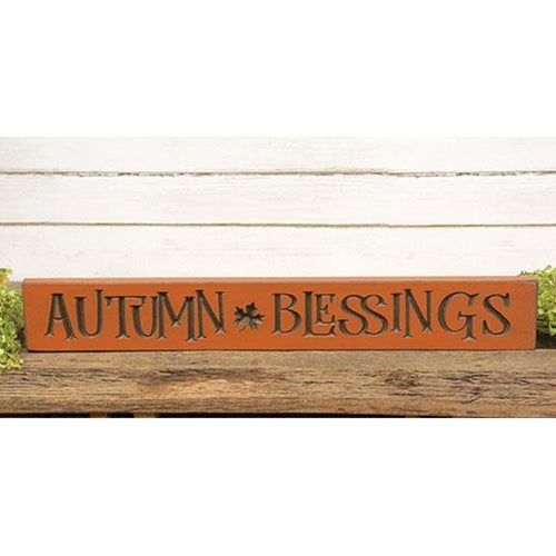 Primitive Autumn Blessings Wood Engraved Sign 24" x 3.5"