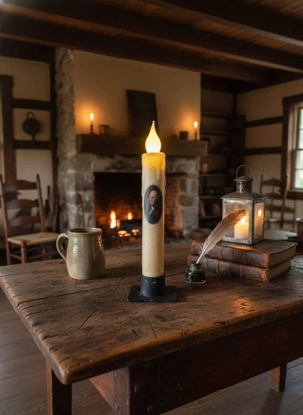 Primitive Handcrafted Colonial President Washington Timer Taper Candle 7"