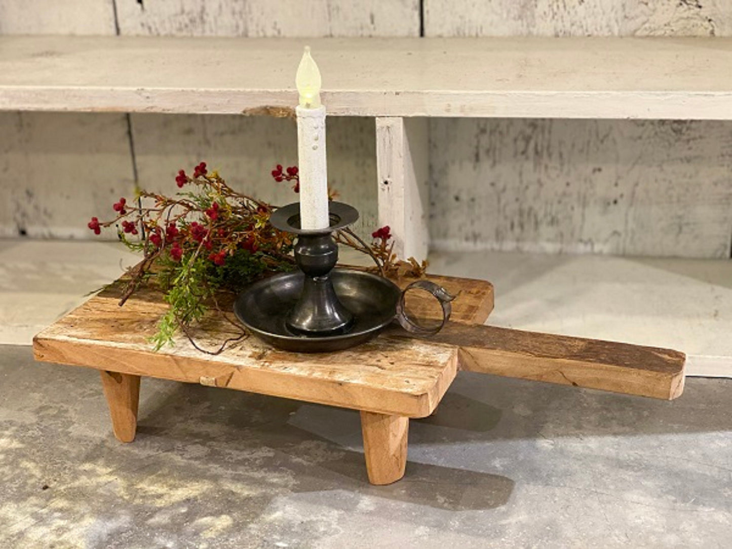 Primitive Colonial Black Metal Candlestick Holder