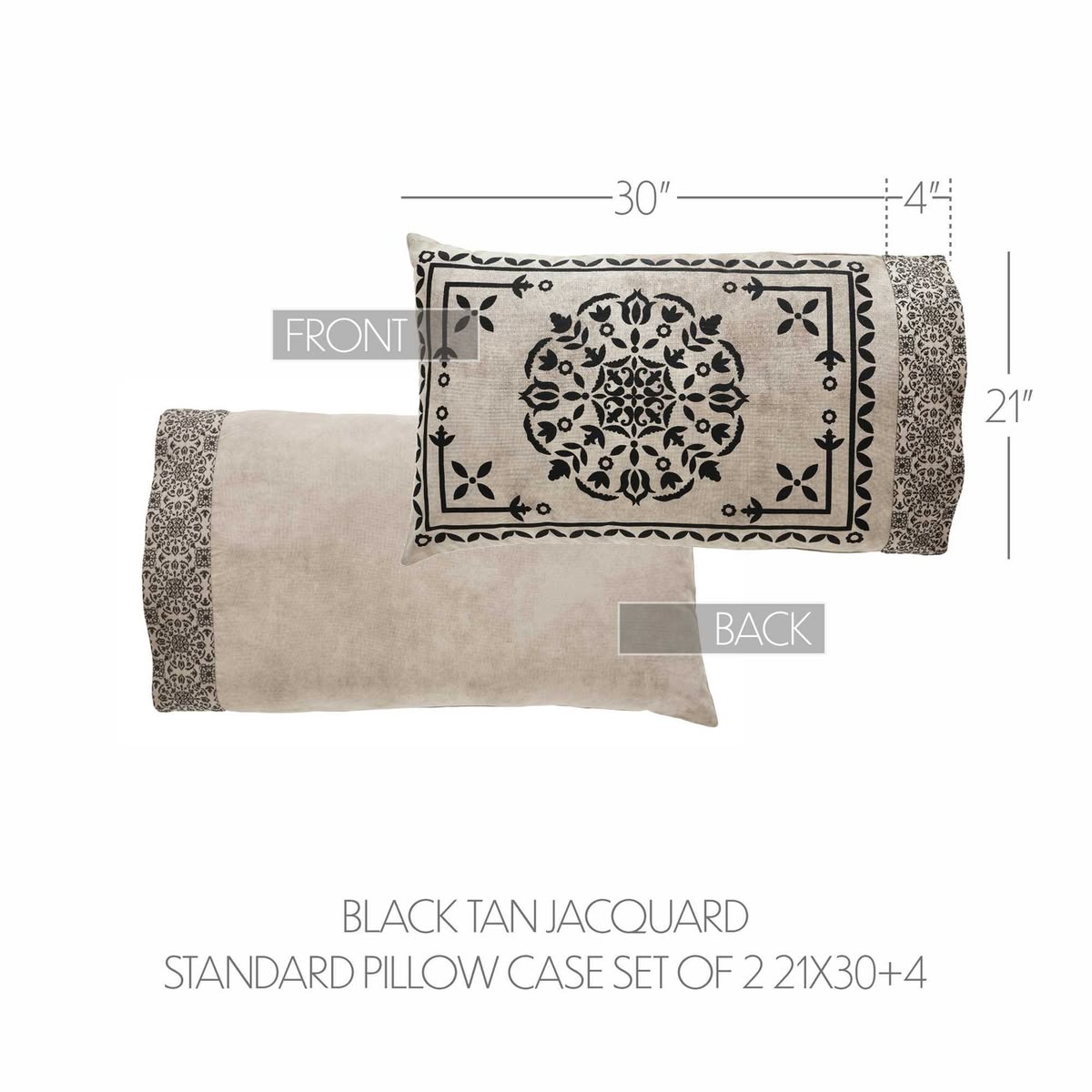 Primitive Colonial Custom House Jacquard Pillow Cases Black/Tan 2Pcs