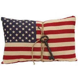 American Primitive Flag Pillow with Antique Key 11" x 7"