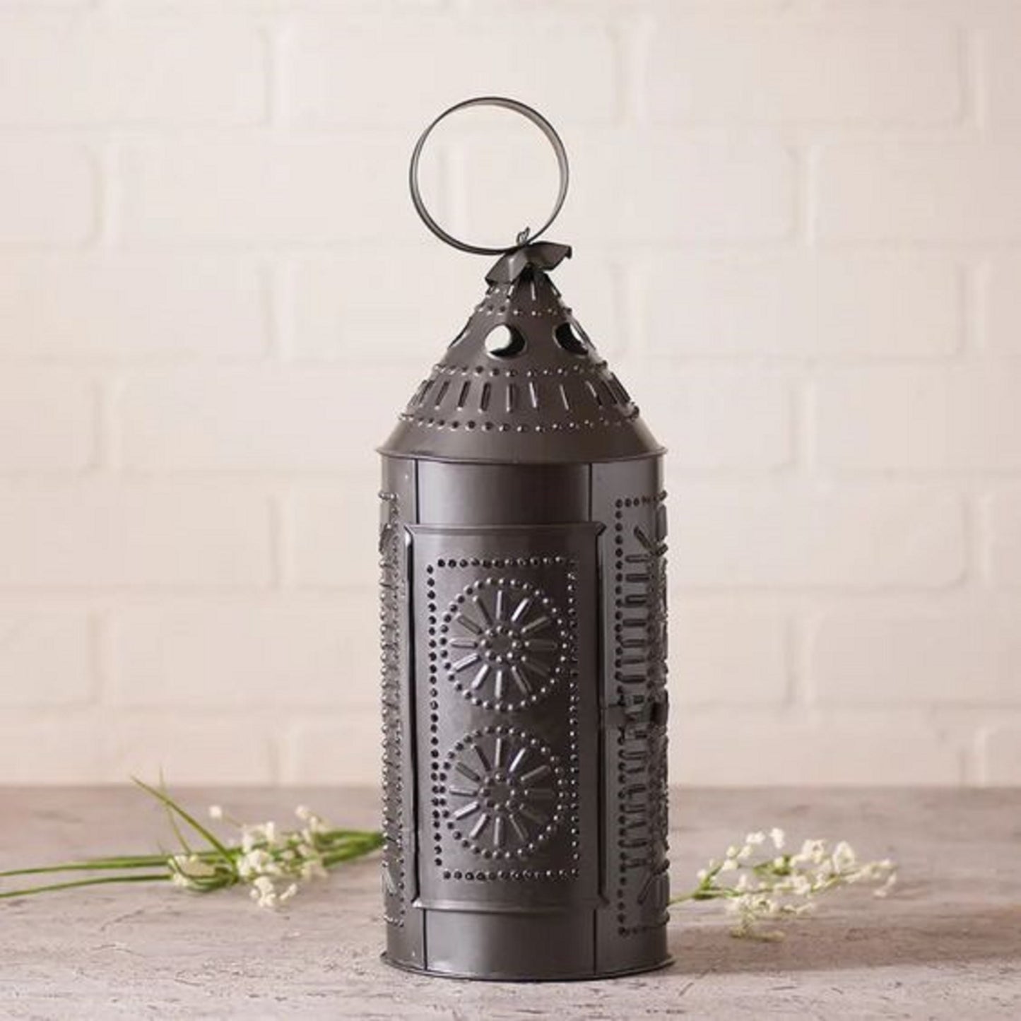 Primitive Colonial Large Black Punched Tin Lantern