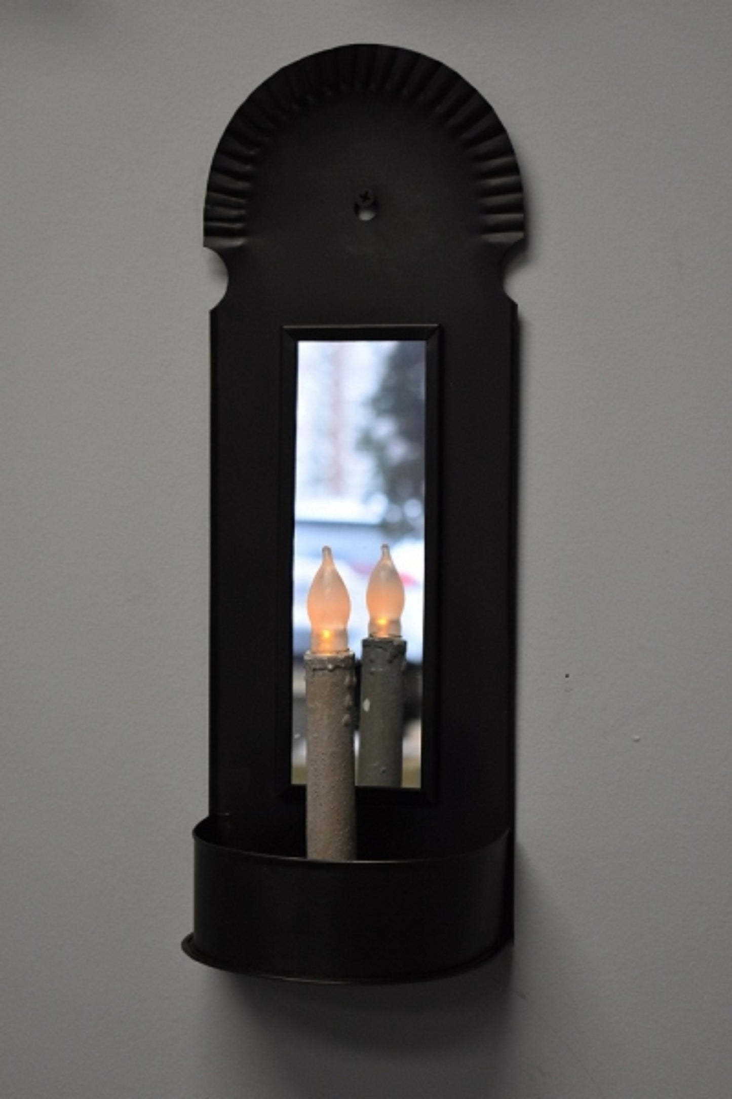 Primitive Colonial Mirror Wall Sconce, Black