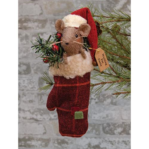 Primitive Christmas Mouse in Mitten Ornament 8"x 3"
