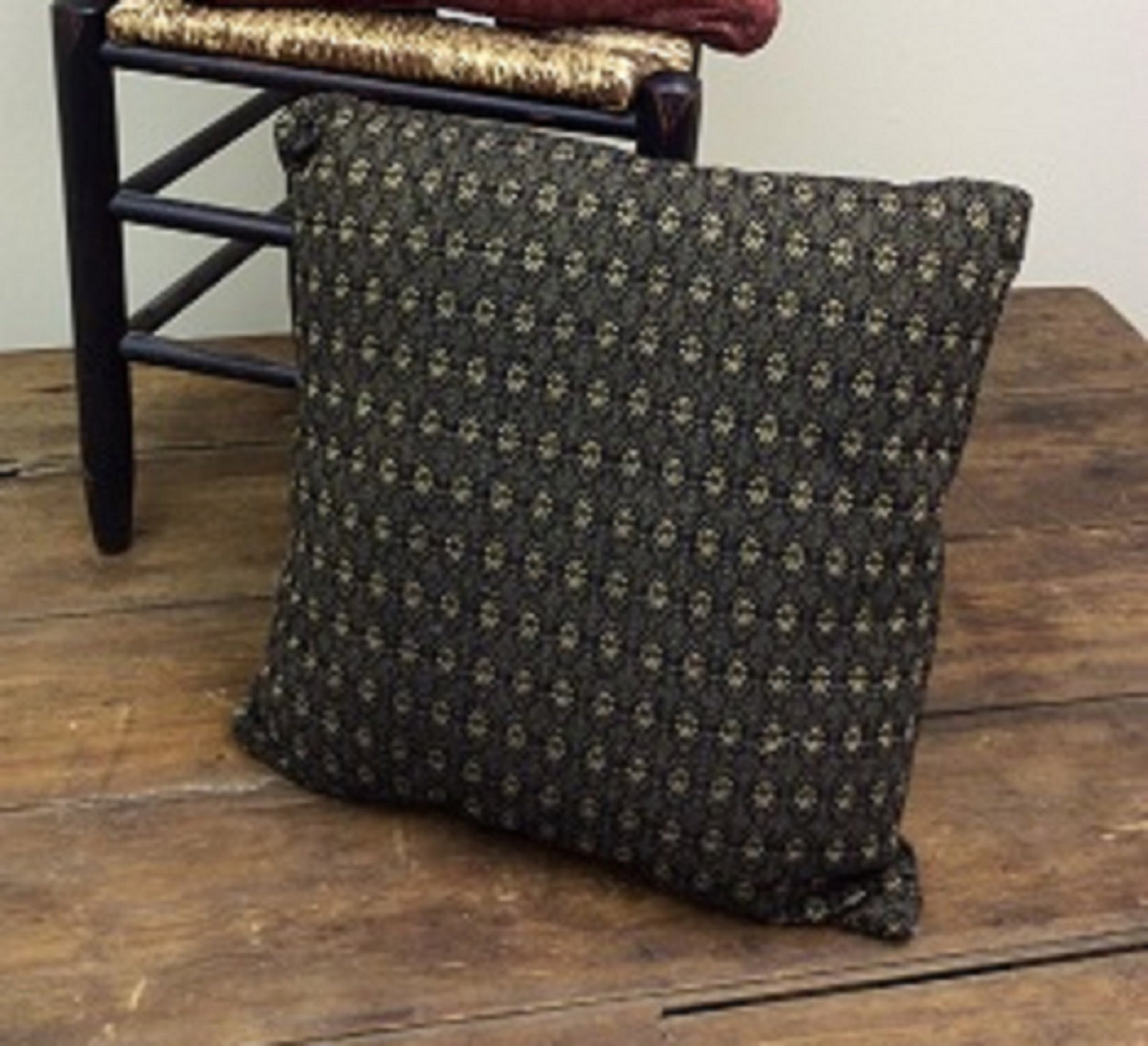 Primitive Packsville Rose Coverlet Pillow 16"x16" Black/Tan