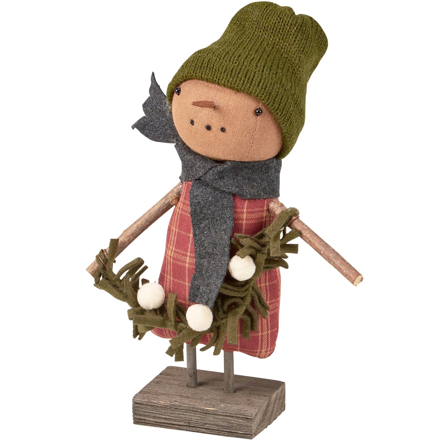 Primitive Snowman Doll with Wool Snowball Garland
