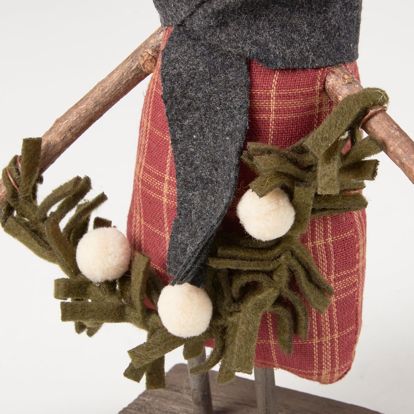 Primitive Snowman Doll with Wool Snowball Garland