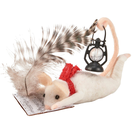 Primitive Felt Music Mouse with Lantern and Feather Quill
