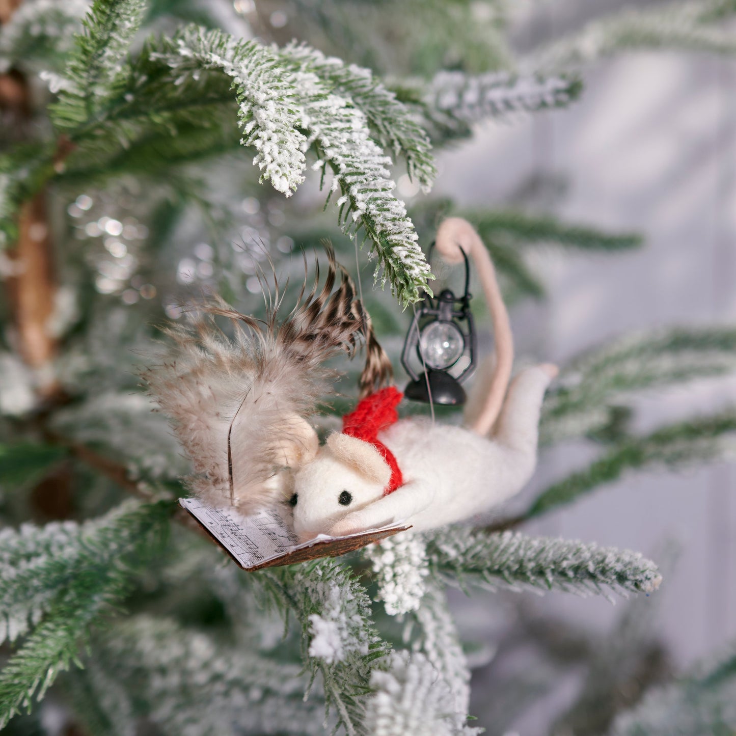 Primitive Felt Music Mouse with Lantern and Feather Quill