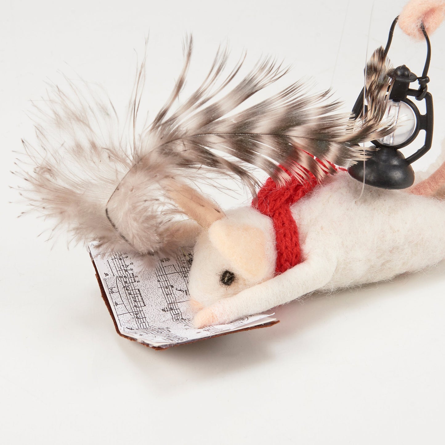 Primitive Felt Music Mouse with Lantern and Feather Quill