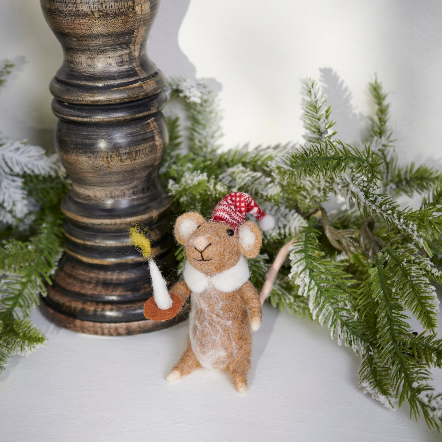 Primitive Felt Ebenezer Mouse with Candlestick