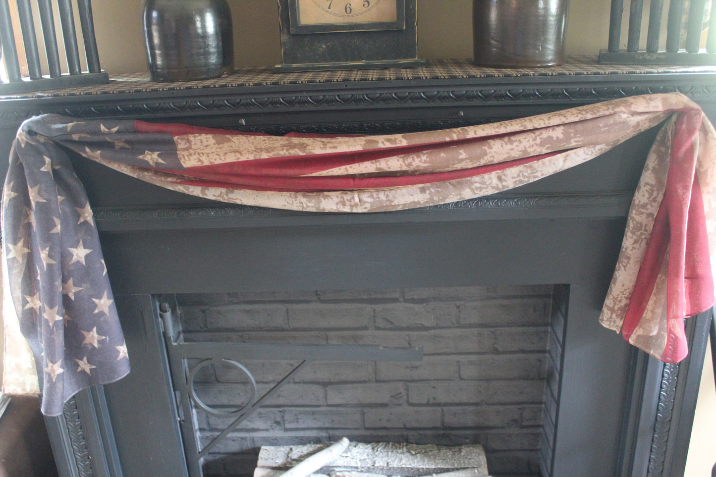 Primitive/Colonial Tea Stained American Flag Scarf 40"x72"