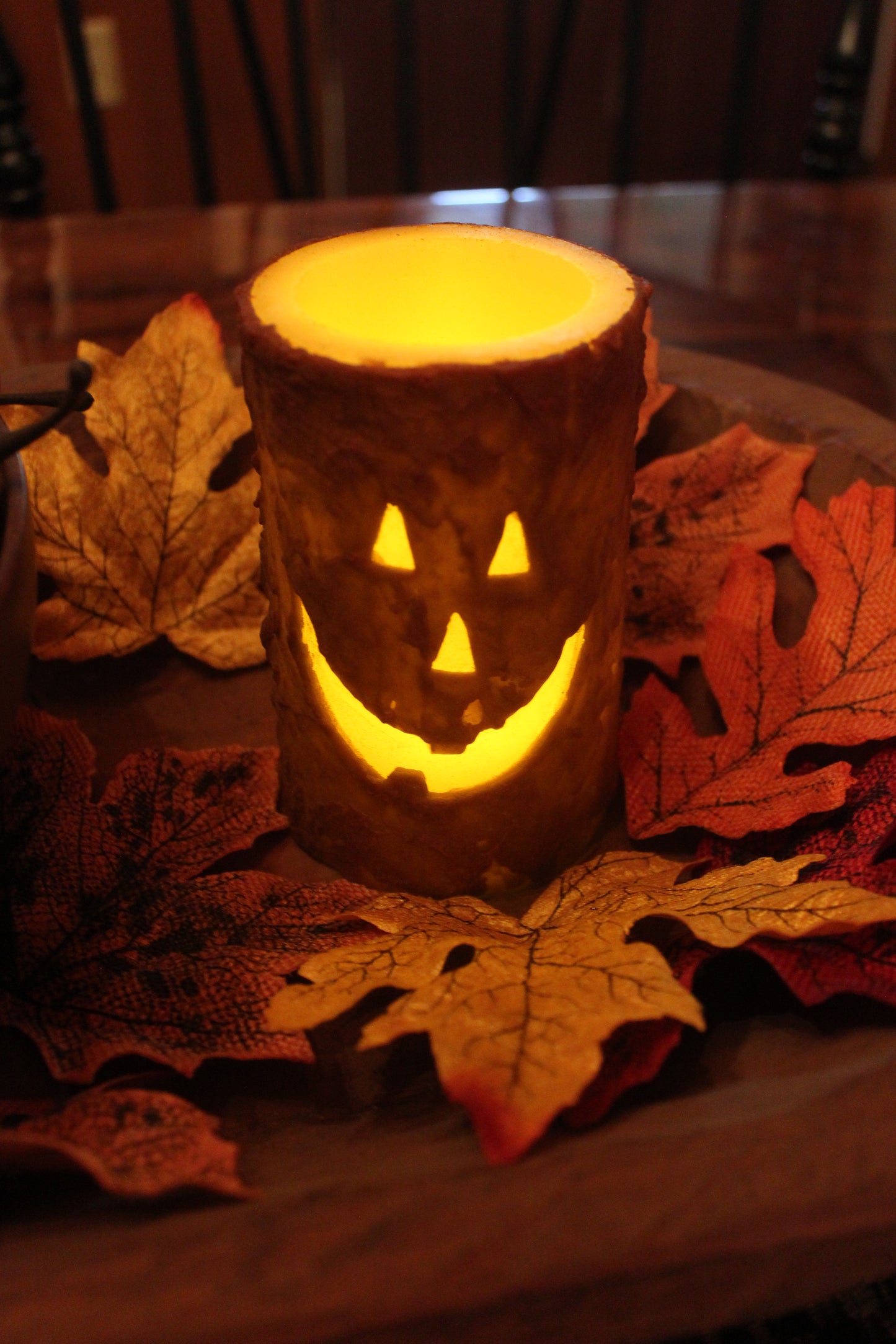 Jack O Lantern Grungy Pillar Candle 6" x 3"