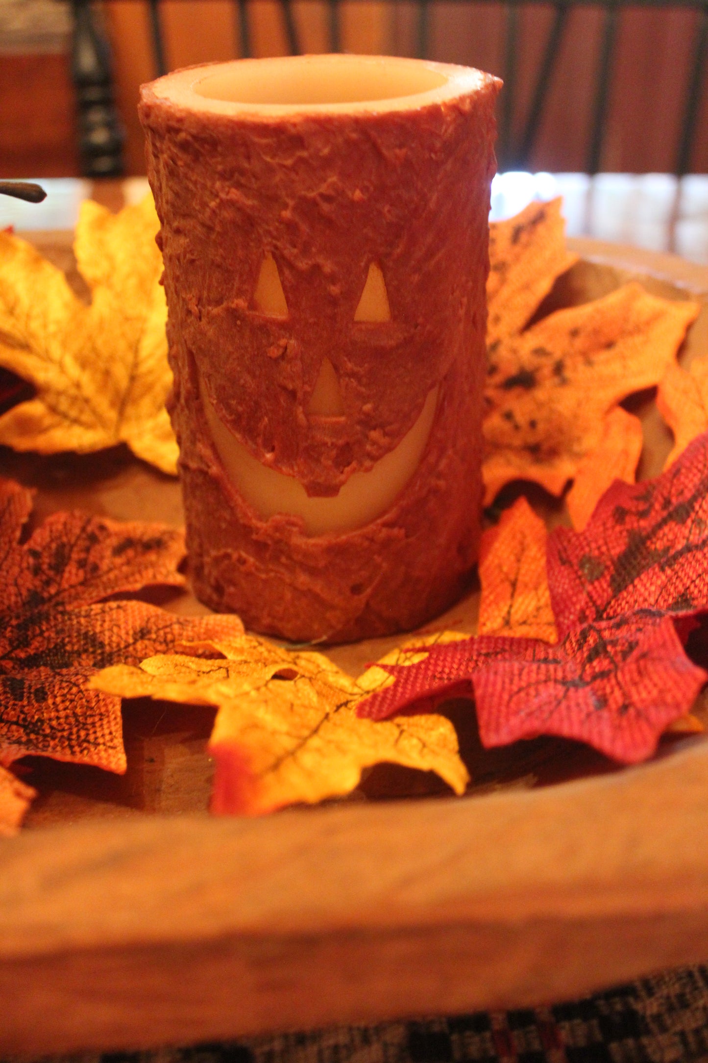 Jack O Lantern Grungy Pillar Candle 6" x 3"