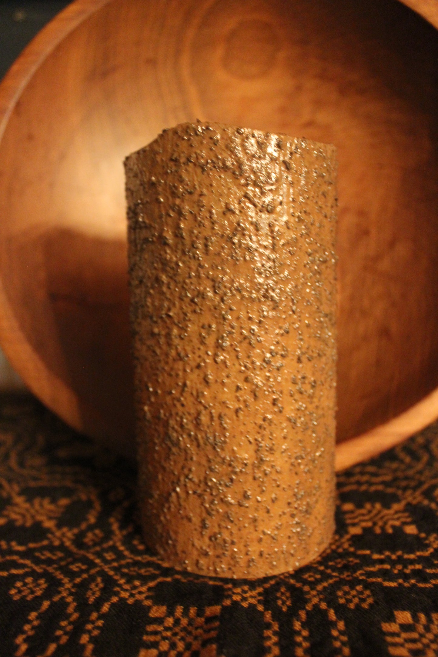 Primitive Grungy "Old St Nick" Flameless Timer Pillar Candle 6"x3"