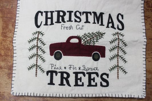 Primitive Embroidered Christmas Trees and Truck Table Runner 15"x48"