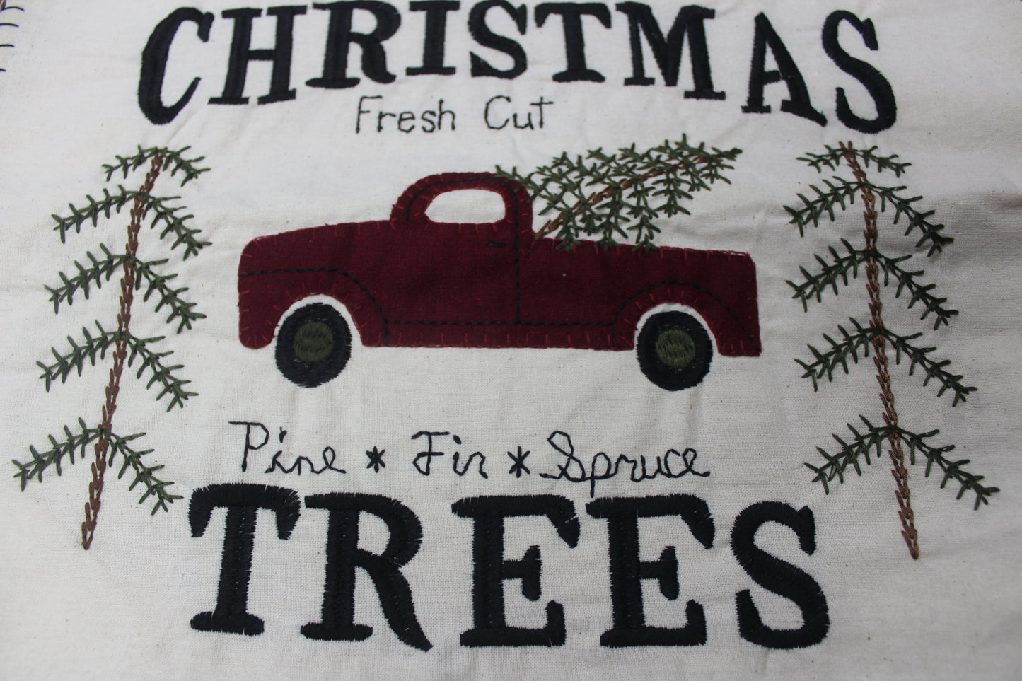 Primitive Embroidered Christmas Trees and Truck Table Runner 15"x48"