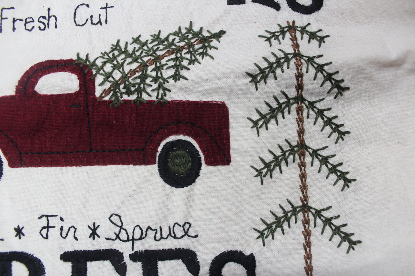 Primitive Embroidered Christmas Trees and Truck Table Runner 15"x48"