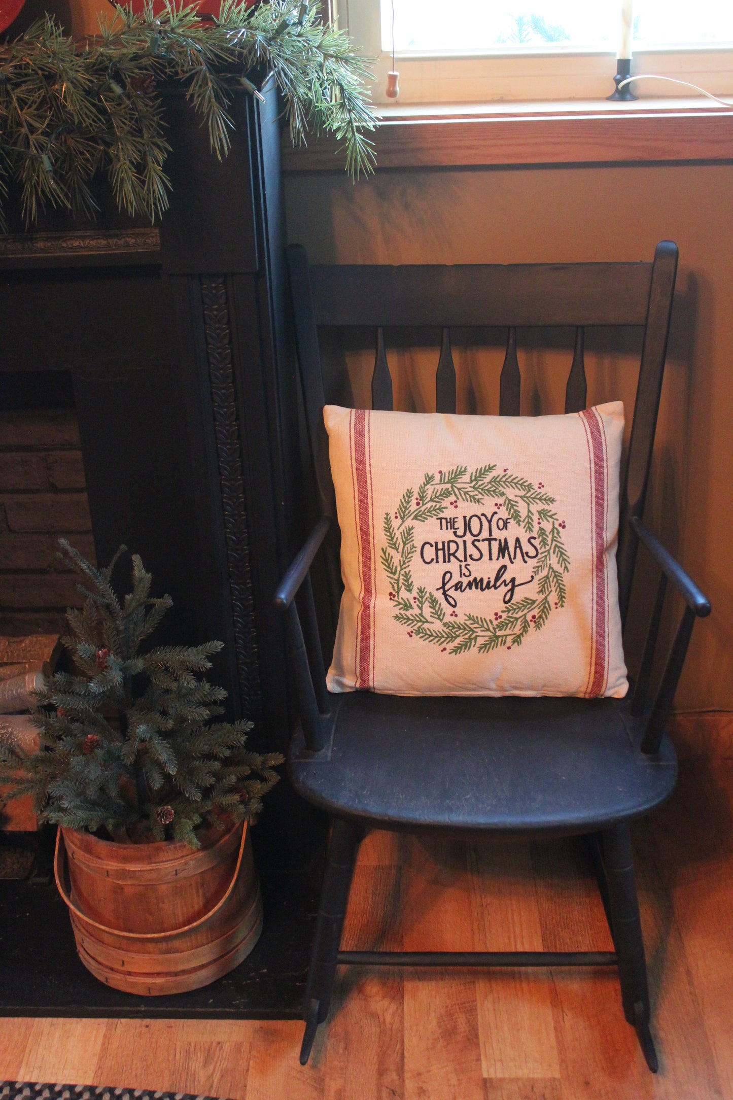 The Joy Of Christmas Is Family Primitive Pillow 16"x16"