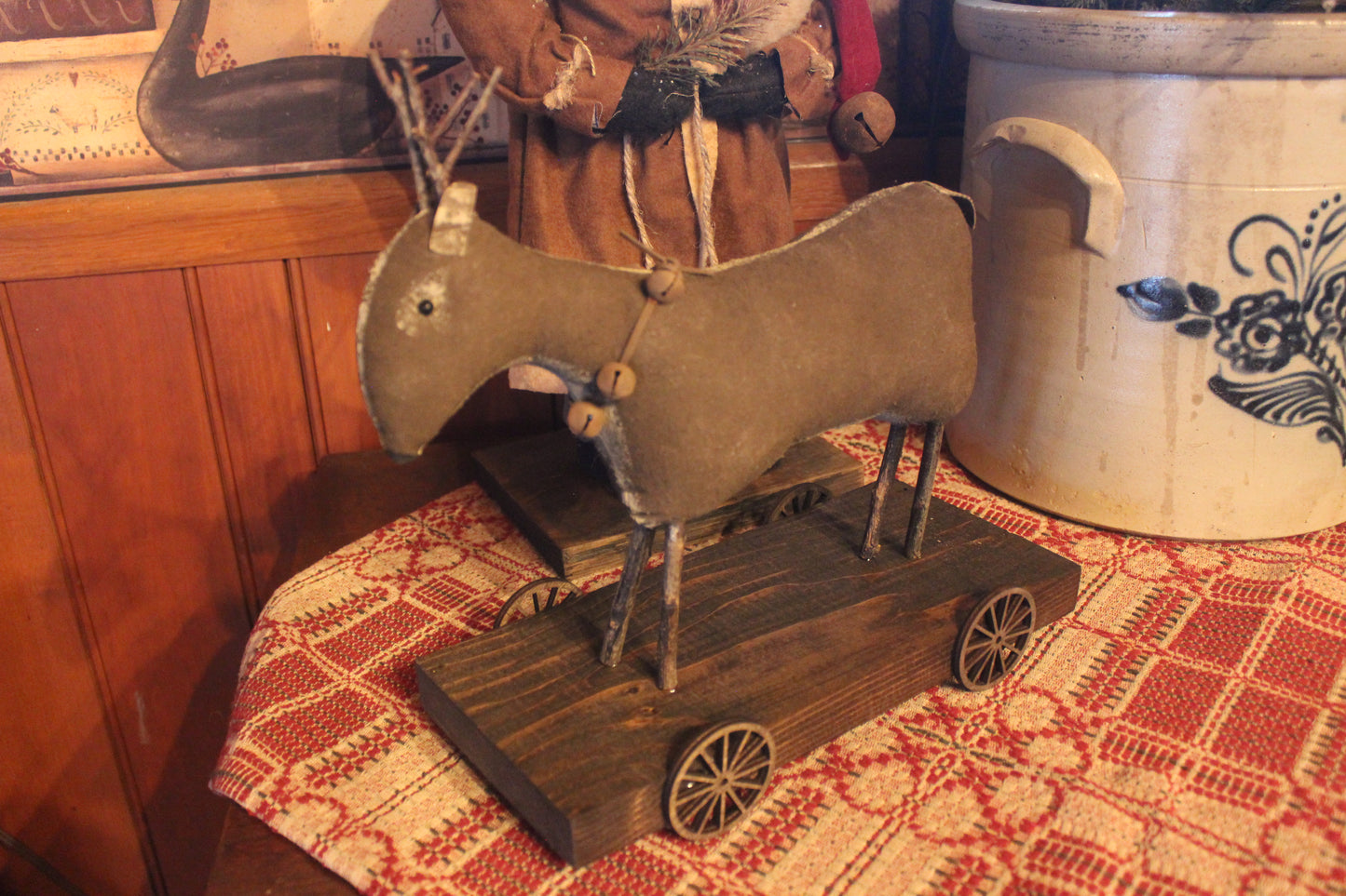 Primitive Large Reindeer on Cart