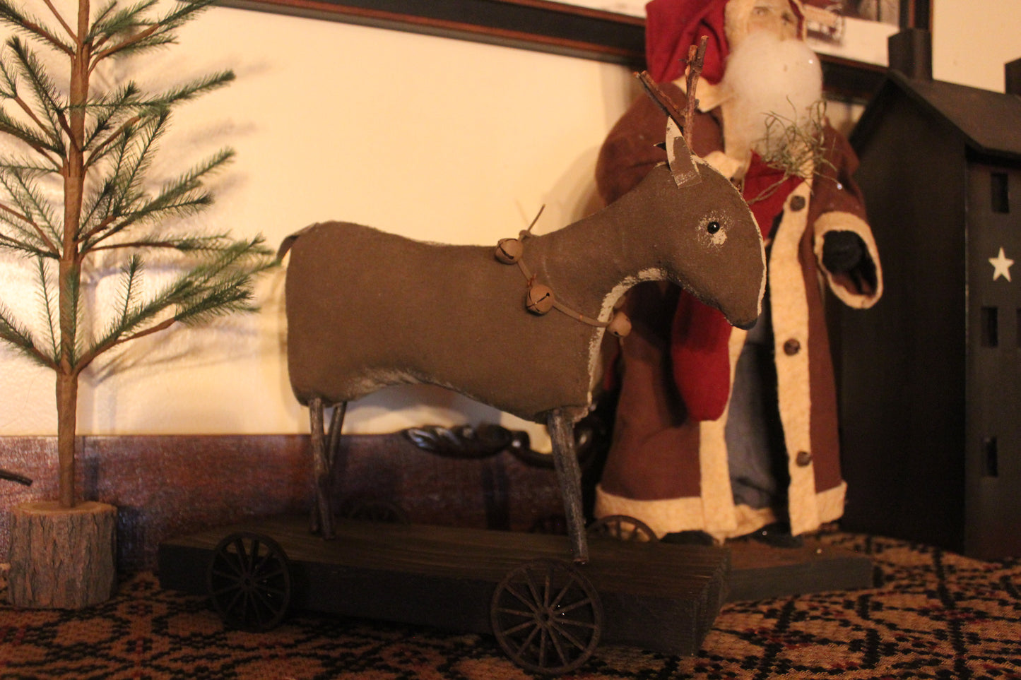 Primitive Large Reindeer on Cart