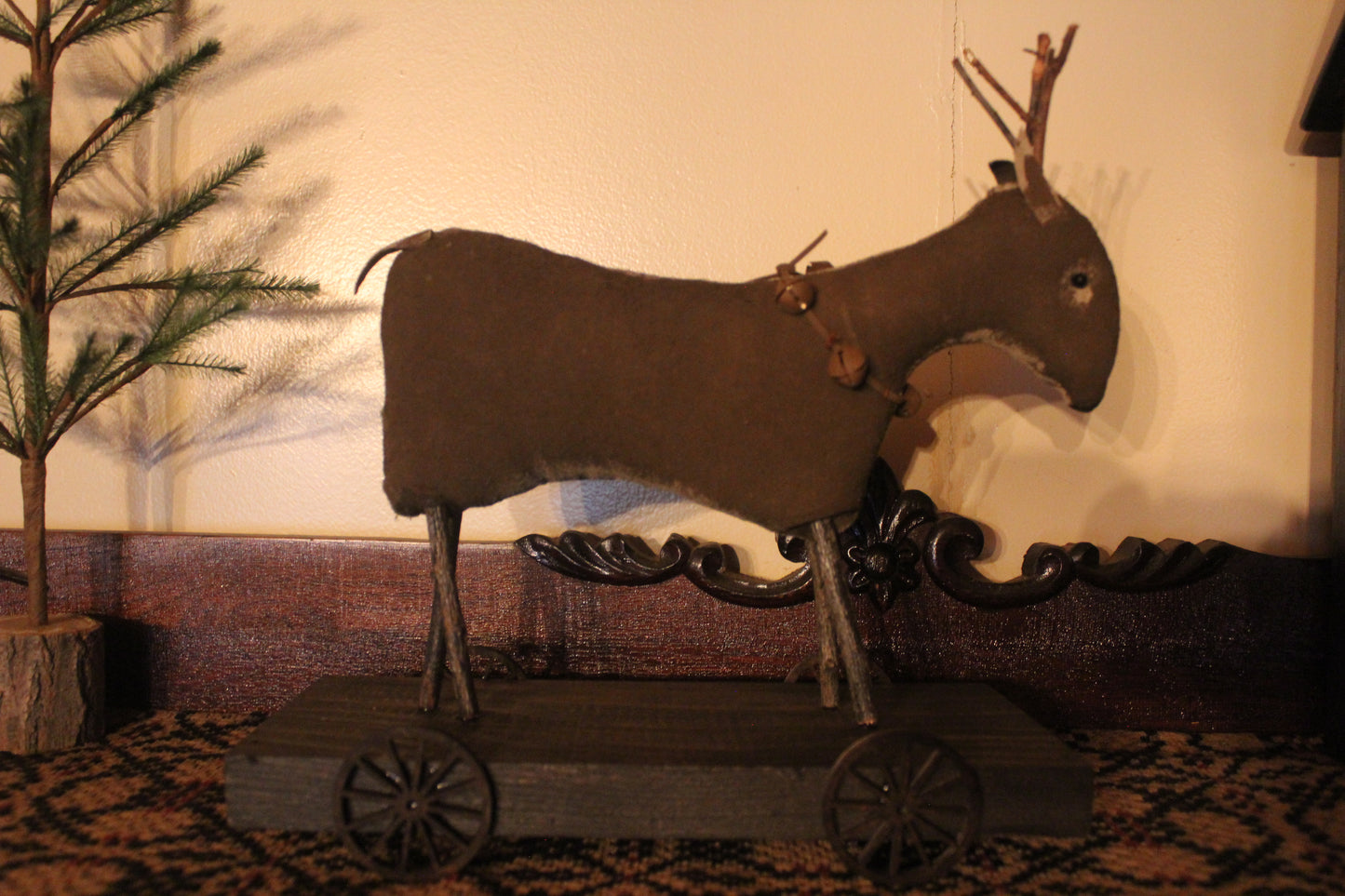 Primitive Large Reindeer on Cart