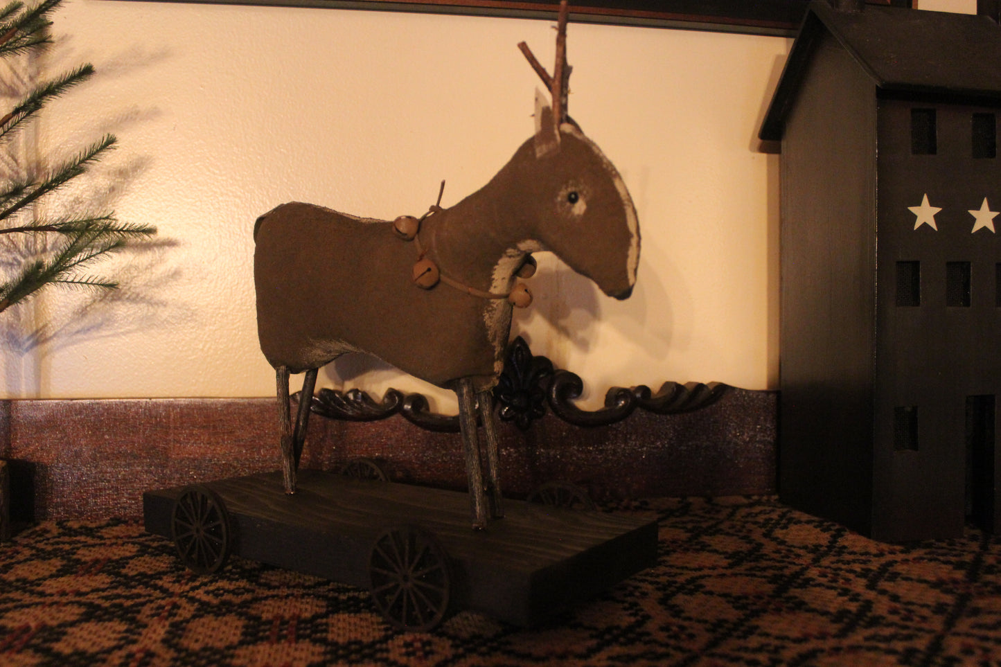 Primitive Large Reindeer on Cart