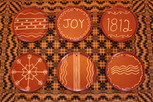 Primitive Faux Redware Plate Ornaments 4 1/4" wide Set of 6 (Group A)