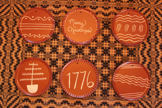 Primitive Faux Redware Plate Ornaments 4 1/4" Set of 6 (Group B)