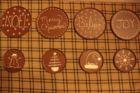 Primitive Faux Redware Plate Ornaments Set of 8