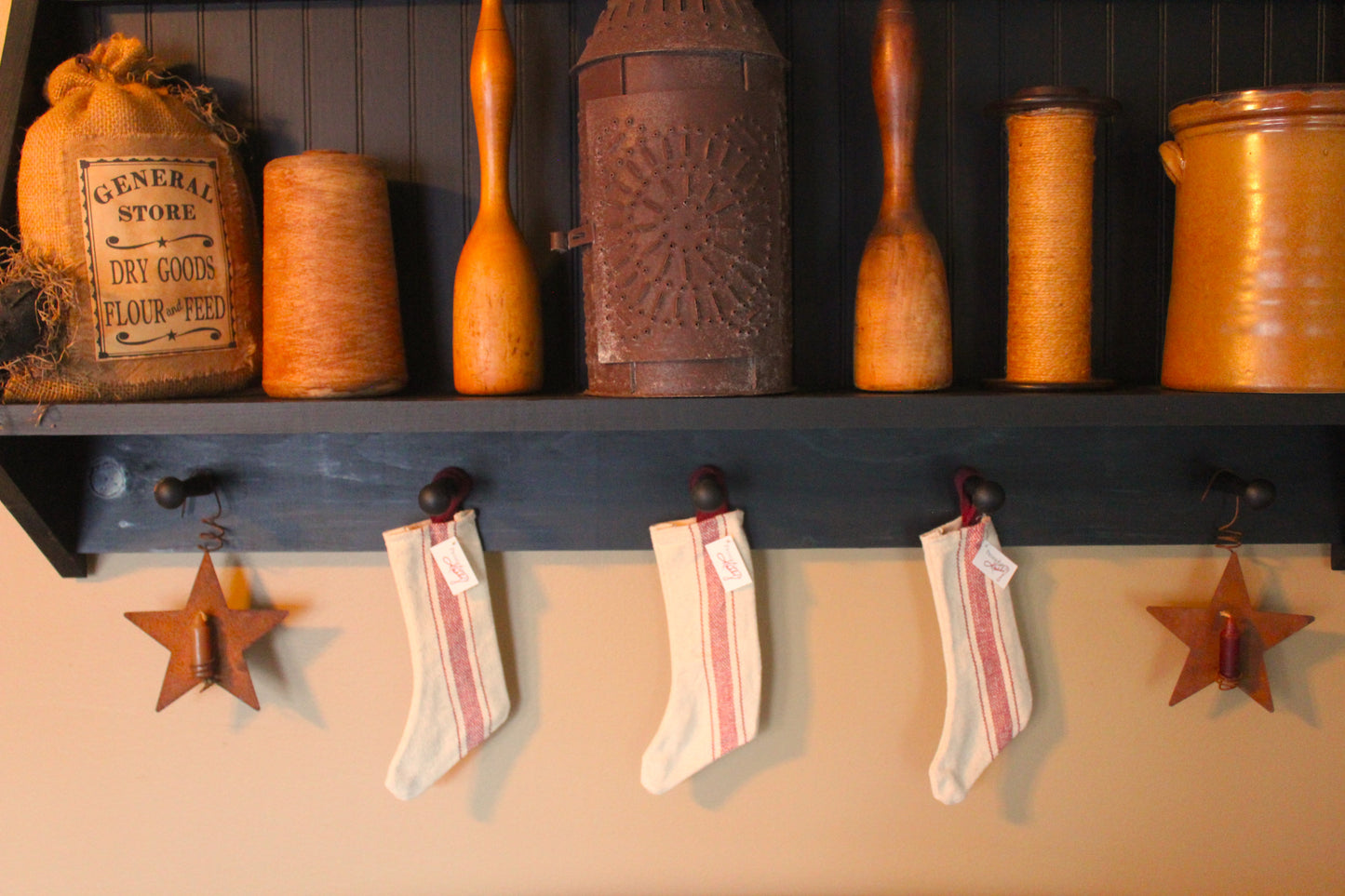 Primitive Striped Stocking Ornaments Set/3