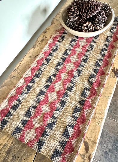Primitive Manchester Coverlet Long Table Runner 14" x 56"