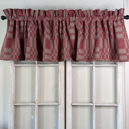 Primitive Westbury Cranberry and Tan Coverlet Valance 72" x 15.5"