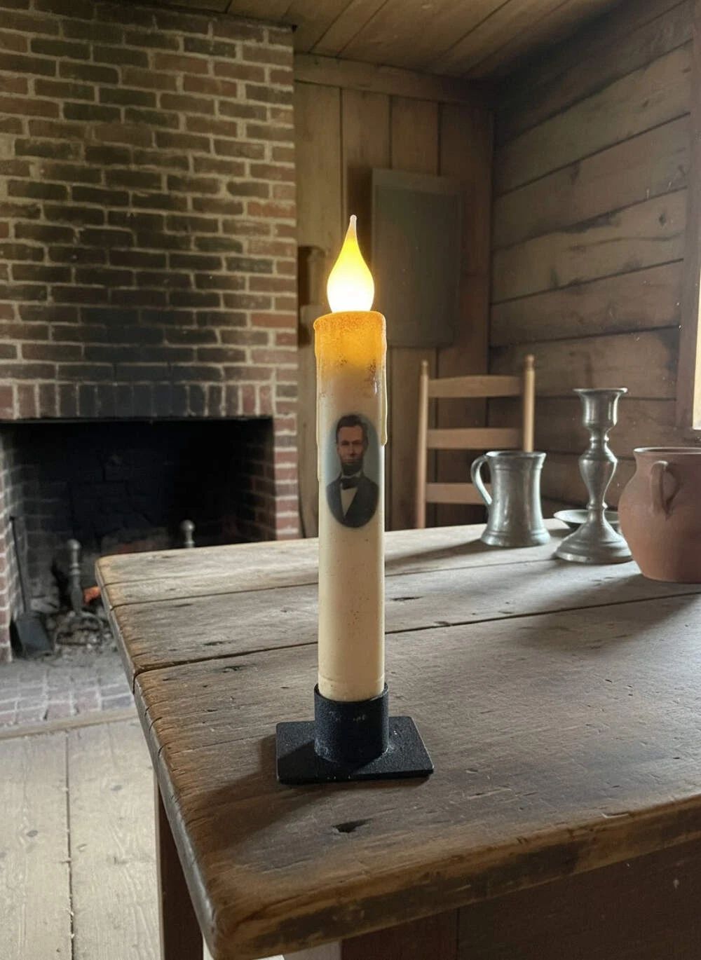 Primitive Handcrafted Colonial President Lincoln Timer Taper Candle 7"