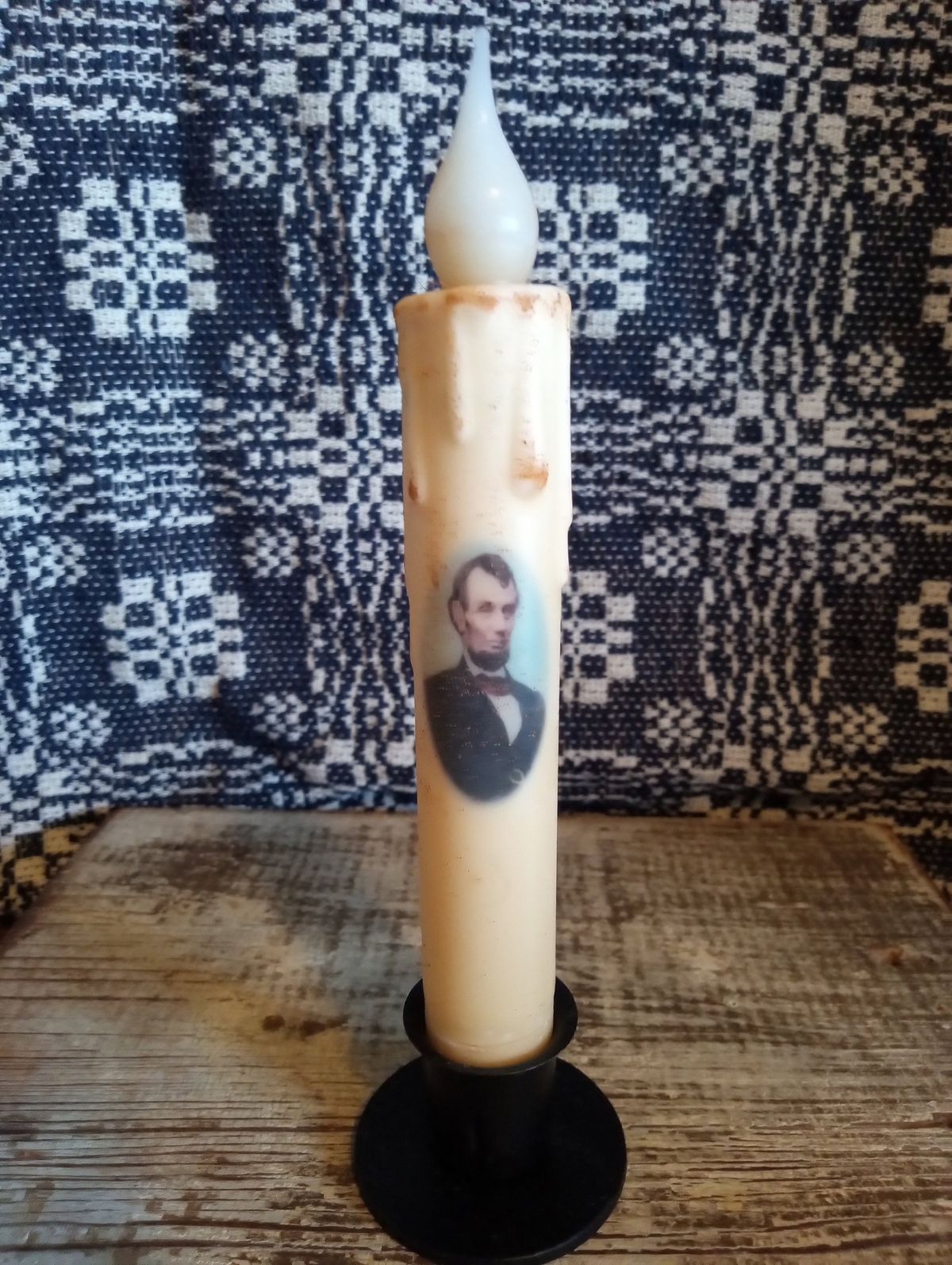 Primitive Handcrafted Colonial President Lincoln Timer Taper Candle 7"