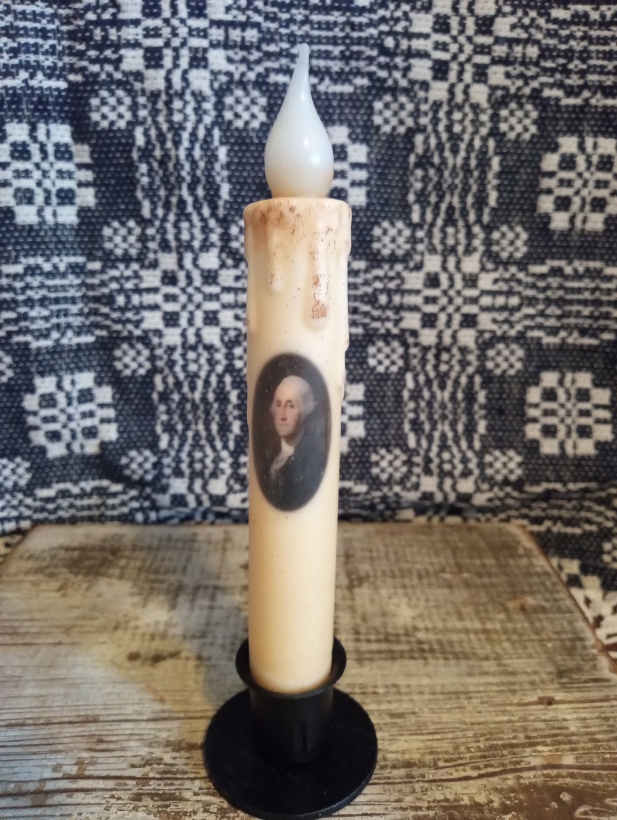 Primitive Handcrafted Colonial President Washington Timer Taper Candle 7"