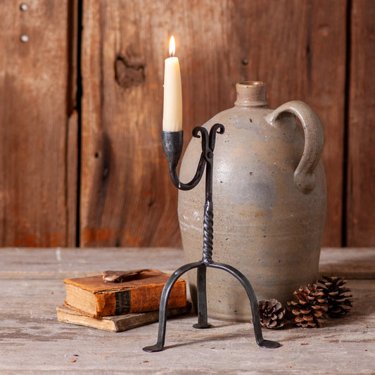 Primitive Colonial Reproduction Aged Wrought Iron Candle Holder