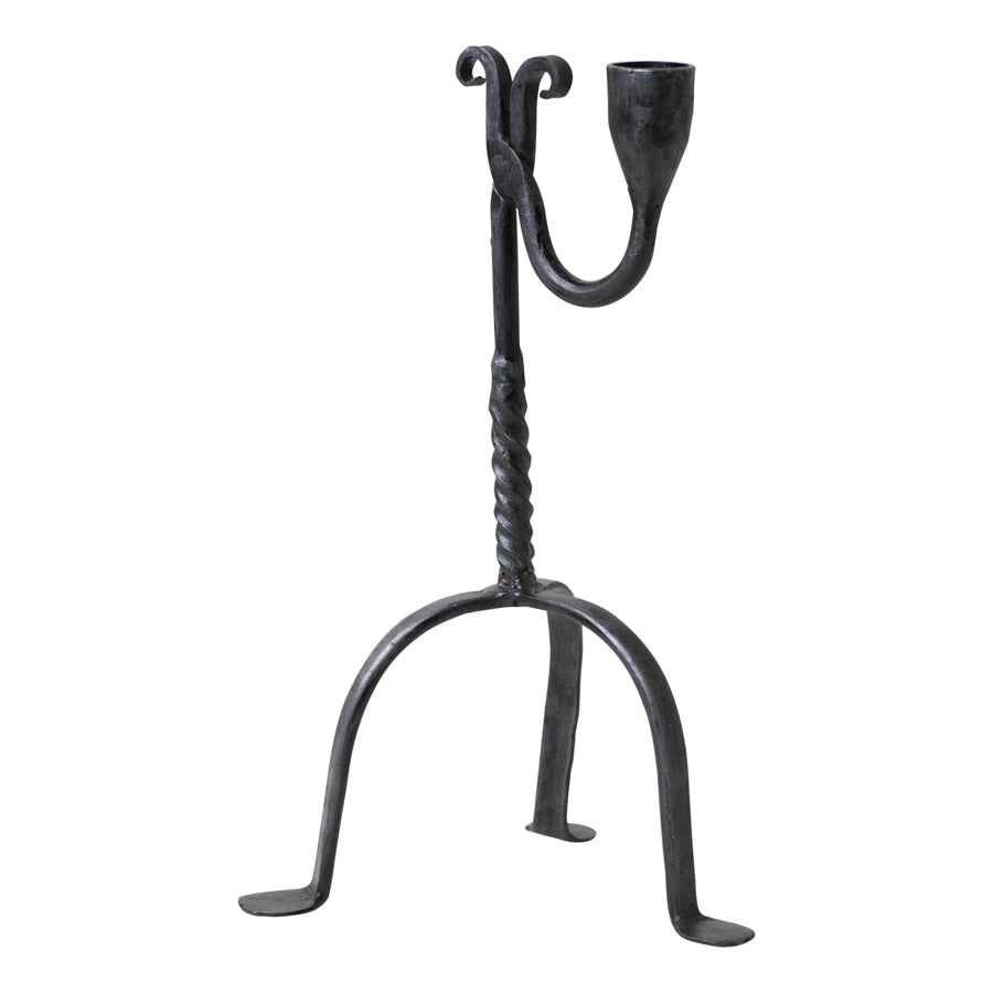 Primitive Colonial Reproduction Aged Wrought Iron Candle Holder