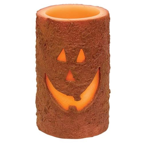 Jack O Lantern Grungy Pillar Candle 6" x 3"