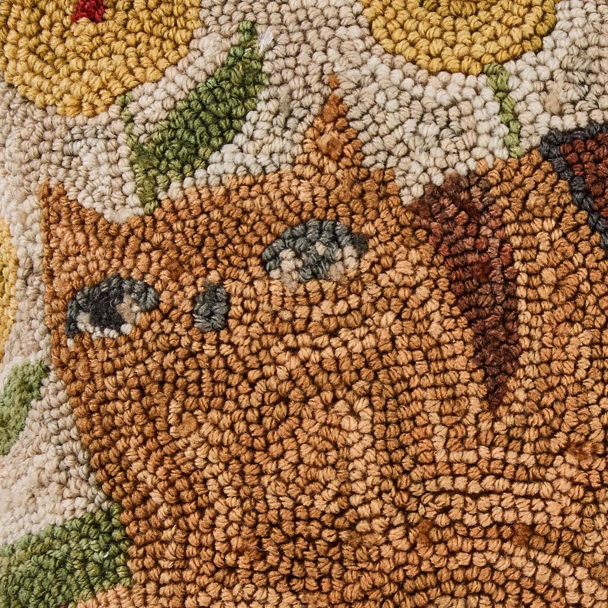 Primitive Folk Art Orange Tabby Cat Hooked Pillow Cover 18"x18"