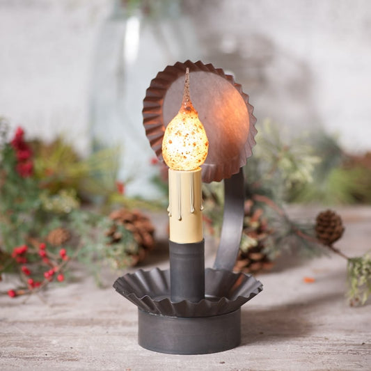 Primitive Black Cabin Chamberstick Lamp with Reflector