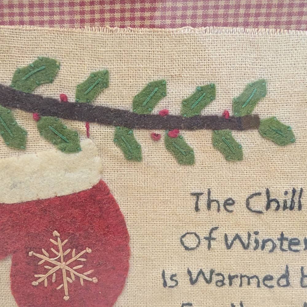 Primitive "Chill of Winter" Framed Stitchery 10.5"x 9"